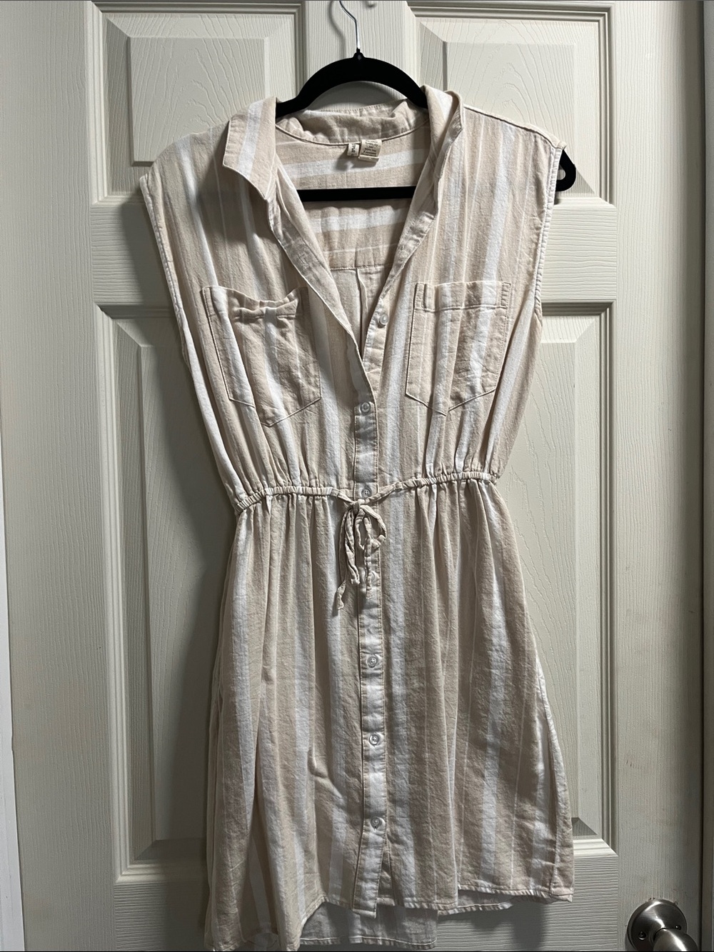Japna Cream Striped Shirt Dress with Drawstring Waist